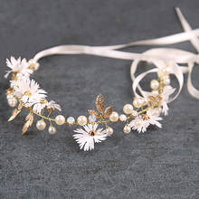 Diademas de flores para boda, corona, guirnalda, Tiara de perlas para mujer, cinta, tocado nupcial, accesorios de joyería para el cabello 2024 - compra barato