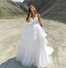 Dreamy princesa vestido de casamento 2021 querida rendas lantejoulas arco sem costas sem mangas em camadas varredura trem vestido de noiva robe de mariée 2024 - compre barato