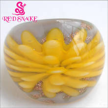 RED SNAKE Fashion Ring Handmade smoky gray background with Yellow flower drawing  Murano Glass Rings 2024 - buy cheap