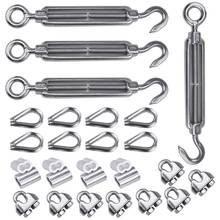 TOP 4 Pack 1/8 Inch Cable Railing Kit Included Stainless Steel Hook Eye Turnbuckle Tension Wire Rope Cable Clamp Thimble 2024 - buy cheap