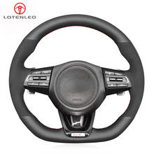 LQTENLEO Black Suede Genuine Leather Hand-stitched Comfortable Soft Car Steering Wheel Cover For Kia Stinger 2017 2018 2019 2020 2024 - buy cheap