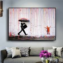 Banksy Art Graffiti Colorful Rain Wall Canvas Painting Poster and Print Wall Art Pictures Cuadros for Living Room Unframed 2024 - buy cheap