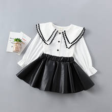 Conjunto de roupas 2-7 anos menina primavera outono meninas manga longa camisa + saia de couro liso roupas de crianças meninas 2024 - compre barato