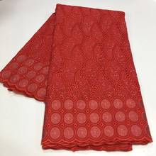 5Yard African Dry Lace Fabric 2021 Latest Heavy Beaded Embroidery African Cotton Swiss Voile Popular Dubai Style For Party 2024 - buy cheap