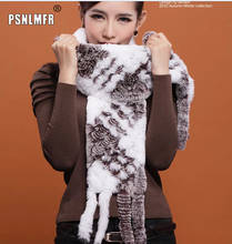 Female winter fur scarf women's knitting genuine rex rabbit fur scarves for women elegant fur long style cap with tassel 2024 - buy cheap