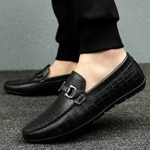 Sapatos clássicos masculinos sem cadarço, loafers em couro genuíno, preto, camurça formal, sapatos para festa de casamento, escritório, sapatos casuais para homens 2024 - compre barato