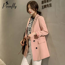 Casual Peonfly 2020 Women Pink Gray Blazer Female Solid Vintgae Long Sleeve Blazer Office Lady New Blazer Femme Jacket   2024 - buy cheap