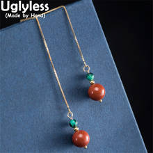 Uglyless-pendientes de ágata Natural para mujer, joyas de plata 925, rojo con verde, simples, de 10CM de largo, joya de moda 2024 - compra barato