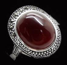 Fashion jewelry    wholesale good lady's fashion 17*21mm VINTAGE RARE 925 SILVER NATURAL RED GEM MARCASITE RING SIZE 2024 - buy cheap