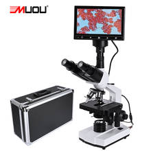 Binocular Digital con Zoom de 5MP HD, microscopio biológico de laboratorio, luz led, LCD de 7 pulgadas, ocular electrónico, línea de datos USB y caja de Metal 2024 - compra barato