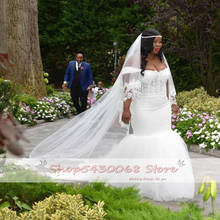 Vestido de noiva plus size 2021, vestido de casamento estilo africano, renda, ombro de fora, contas 2024 - compre barato