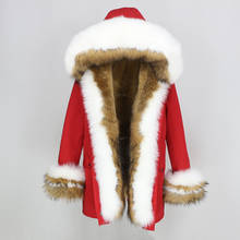 Oftbuy jaqueta de inverno feminina, casaco de pele real, grosso, quente, natural, gola com capuz, pele falsa, forro, novo, 2020 2024 - compre barato