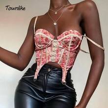 Townlike Purple Print Backless Sexy Corset Crop Tops Women 2020 Vest Spaghetti Strap Button Tank Top Female Sleeveless Top Mujer 2024 - buy cheap