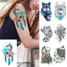 Watercolor Unicorn Temporary Tattoos For Kids Women Men Wolf Lily Flower Tattoo Sticker Harajuku Tiger Cherry Daisy Waist Tatoos 2024 - buy cheap