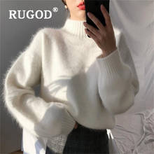 RUGOD Elegant Cashmere Sweater Women Simple Half Turtleneck Long Sleeve Knitted Sweaters All-match Autumn Winter Sweater 2020 2024 - buy cheap