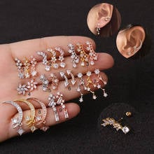 Moon Barbell Studs Helix Tragus Rook Piercing Crystal Stars Conch Cartilage Earring 2024 - buy cheap