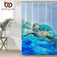 BeddingOutlet-cortina de ducha de tortuga marina, impermeable, de poliéster, azul, con ganchos, decoración de baño de tortuga de acuarela 2024 - compra barato