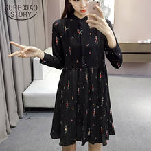 Fashion woman dresses 2022 spring long sleeve print chiffon dress women casual plus size A line Pleated women dress 2186 50 2024 - buy cheap