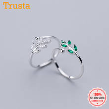 Trustdavis Youthful Vitality 925 Sterling Silver Sweet Leaves CZ Cocktail Sizable For Women Party Silver 925 Ring Jewelry DA328 2024 - buy cheap