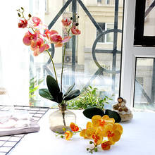 Искусственный цветок фаленопсиса с листьями, Пластиковый искусственный цветок для дома, свадебные украшения, Бабочка, Орхидея, реквизит ACC22 2024 - купить недорого