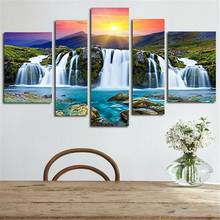 Mountain waterfall in Sunshine 5 Panel Canvas Picture Print Wall Art Canvas Painting Wall Decor for Living Room Poster No Framed 2024 - buy cheap