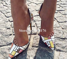 New Design Pointed Toe Multi-Color Checkered Stiletto Heel Pumps Patent Leather Plaided Slip-on 12cm High Heels Dress Shoes 2024 - buy cheap