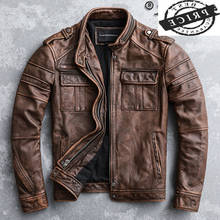 Chaqueta de cuero auténtico para hombre, ropa de calle con cuello levantado, Estilo Vintage, para motocicleta 2024 - compra barato