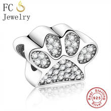 FC Jewelry Fit Original Brand Charm Bracelet 925 Sterling Silver Bear Paw Print Pave Zircon Bead For Making Women Berloque 2020 2024 - buy cheap