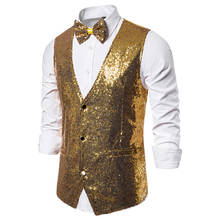 Shiny Gold Sequins Vest Men Slim Fit DJ Nightclub Vest Waistcoat Men Party Stage Singer Gilet Homme Costume Wedding Tuxedo Vests 2024 - buy cheap