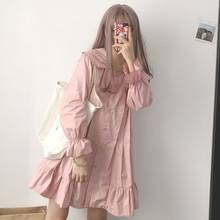Japanese Lolita Style Women Dress Sweet Ruffled Peter Pan Collar Pink White Dress Girls Cute Kawaii Cosplay Loose Party Dress 2024 - buy cheap