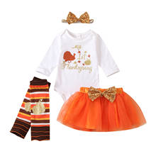 Newborn Baby Girls Clothes Thanksgiving Printed Romper+Bowknot TuTu Skirt+Leg Warmers+Headband Outfits 3 6 12 18 Months 2024 - buy cheap