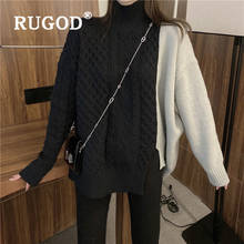 RUGOD Vintage contrast color turtleneck sweater women korean lazy style loose pullover winter thick twist sweater Jumper 2020 2024 - buy cheap