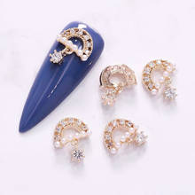 Pingente de pérola 3d semicírculo arte de unha zircônia joias de metal unhas decorações manicure diamante amuletos tn4946 2024 - compre barato