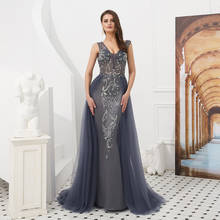 Luxo cinza sereia vestidos de noite 2022 nova sexy borgonha frisado cristal longo noite formal baile vestido 2024 - compre barato