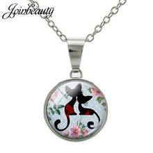 JOINBEAUTY Double Cats Lover Jewelry Women Necklaces Glass Cabochon Snap Button   Plated Necklace Pendant Handmade NS964 2024 - buy cheap