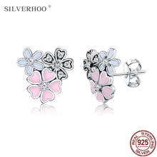 SILVERHOO 925 Sterling Silver Cherry Flowers Stud Earrings For Women Romantic Heart Petal Earring Original Silver Jewelry 2024 - buy cheap