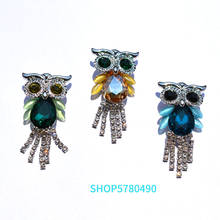 Fashion Jewelry Cute Owl Rhinestone Brooch Women Crystal Breast Pin With Tassels Green Color Brooch Ladies Dress Accessories 2024 - buy cheap