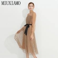 Miuximao-vestido de verão luxuoso feminino, mais novo, gaze, dot, casual, elegante, slim, casual, longo, vestido feminino com faixas, 2020 2024 - compre barato