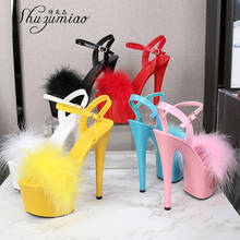 New Fur Sandals Stripers Heels Women Shoes 13 15 17 20 CM High Heels Platform Sexy Ladies Sandals Girls Shoes for Party Club 2024 - buy cheap