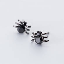 Pendientes de plata de ley 925 auténtica para mujer y niña, aretes de tuerca de araña de circonita negra para Halloween, joyería personalizada, regalos de Festival 2024 - compra barato