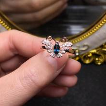 Женские свадебные кольца из стерлингового серебра 925 пробы с бабочкой, натуральный черный Шпинель, вечерние кольца для девочек, подарок C464 2024 - купить недорого
