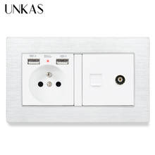UNKAS-enchufe estándar francés con Panel de aluminio, puerto de carga USB Dual, TV, Televisión hembra y conector de teléfono RJ11 2024 - compra barato