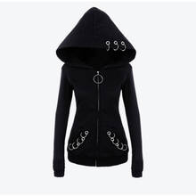 othic Black Long Sleeve Hooded Women's Sweatshirt Punk Kpop Zipper Women's Hoodies 2020 Spring Autumn Women Hoody Plus Size 5XL 2024 - купить недорого