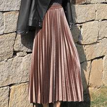 ¡OFERTA 75%! Falda larga de terciopelo plisada con cintura elástica para mujer, falda elegante de Color sólido 2024 - compra barato