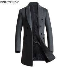 Мужская шерстяная длинная куртка, Официальный деловой серый двубортный тренч на пуговицах, Мужское пальто с карманами, теплое шерстяное пальто 2024 - купить недорого
