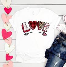 Camiseta de algodón con estampado de corazón de amor para mujer, playeras coreanas con cuello redondo, camisetas informales de manga corta 2024 - compra barato