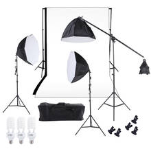 Photo Studio Lighting Softbox Photo Light Backdrop Stand Kit w/ Three 60cm Octagon Softbox Cantilever Light Stand Bulbs Backdrop 2024 - buy cheap