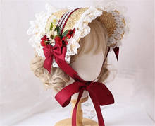 Sombrero de paja hecho a mano Mori Girl Lolita, gorro plano elegante para fiesta del té, gorro de encaje multicapa Bnt bb, B1373 2024 - compra barato