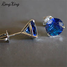 Rongxing clássico espiral 3 garra azul cristal zircon brincos para mulheres prata cor birthstone brincos moda jóias 2024 - compre barato
