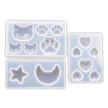 Molde de resina de silicona con forma de estrella, Luna, gato, huella, corazón, amor, herramientas de joyería, 3 piezas 2024 - compra barato